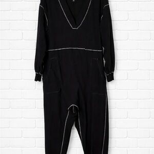 Over sized Black One-Piece Jumpsuit with Contrast Stitching natural life